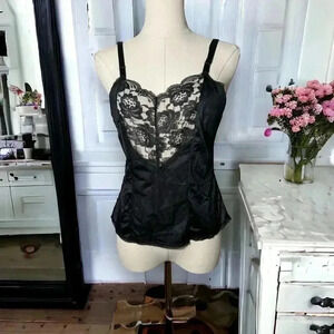 Vintage goth nylon and lace heart  neckline cami tank M